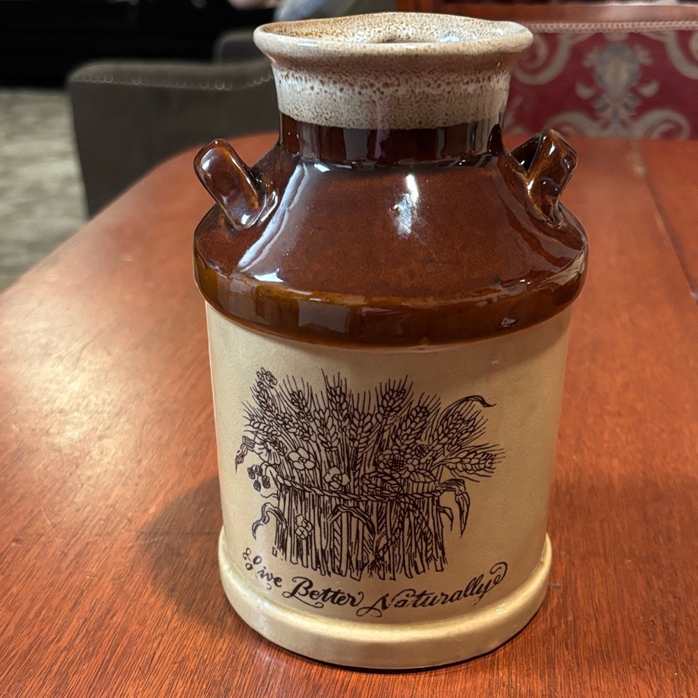 Vintage Collectible 1977 Enesco Ceramic Milk Jug, Wheat Design with Statement